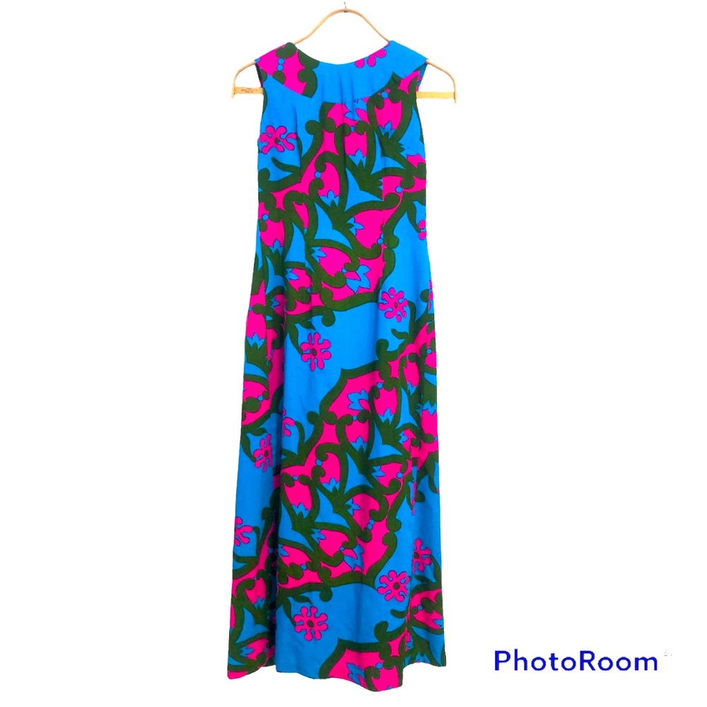 Vintage Fumi’s at Waikiki Custom Made Hawaiian Luau Maxi Dress Small/Tall